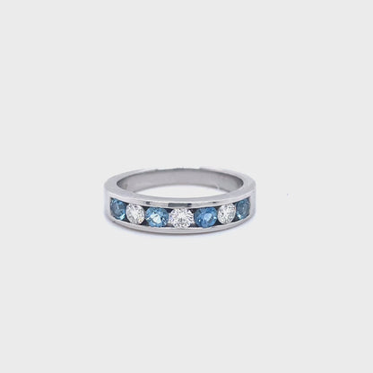 0.43ct Round Aquamarine and Diamond Half Eternity Ring