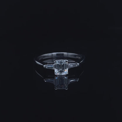 0.40ct Emerald Cut Diamond And Tapered Baguette Diamond Three Stone Ring