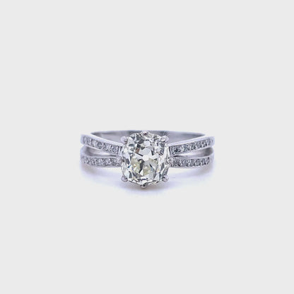1.78ct Old Cut Cushion Diamond Solitaire Ring With Diamond Set Split shoulders