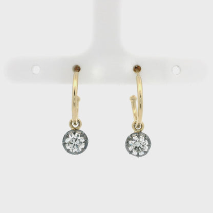 Round Diamond Georgian Style Drop Hoop Earrings