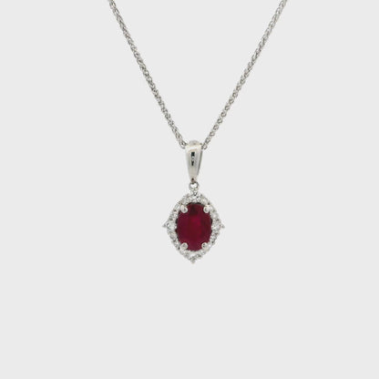 1.06ct Oval Ruby And Round Diamond Cluster Pendant