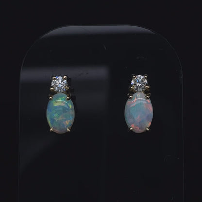 1.01ct Oval Opal And Round Diamond Stud Earrings