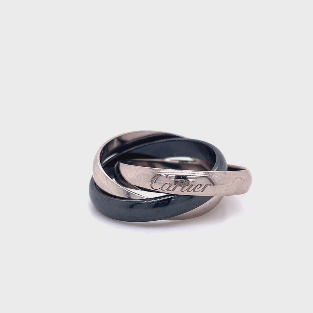Cartier White Gold And Black Ceramic Trinity Ring – Michael Rose