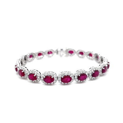 12.61ct Oval Ruby And Diamond Clusters Bracelet