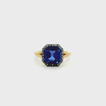 3.72ct Square Sapphire Georgian Style Solitaire Ring