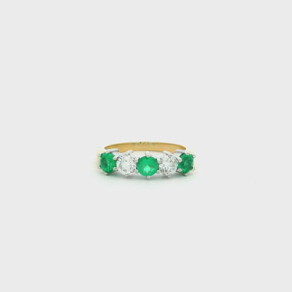 0.75ct Round Emerald And Diamond Five Stone Ring