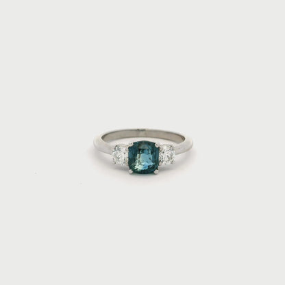 1.55ct Teal Sapphire Three Stone Ring