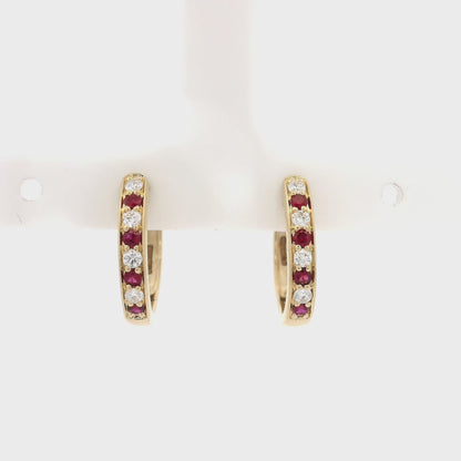 0.18ct Round Ruby And Diamond Hoop Earrings