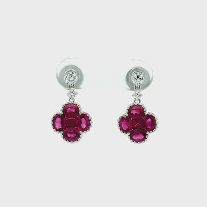 2.56ct Ruby Quatrefoil and Diamond Drop Earrings