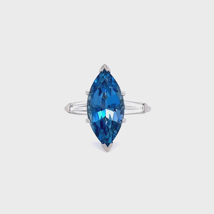 3.30ct Marquise Cut Aquamarine And Diamond Dress Ring