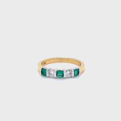 Emerald and Diamond Bar Set Five Stone Ring