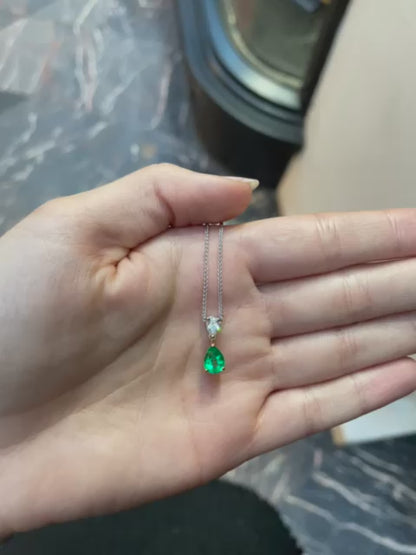 0.96ct Pear Cut Emerald And Diamond Pendant