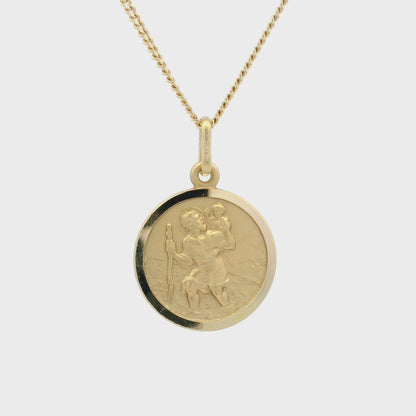 Yellow Gold Bordered Round 17mm Saint Christopher Pendant