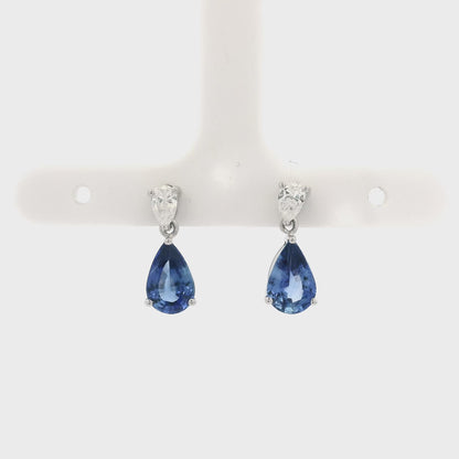 2.57ct Pear On Pear Sapphire And Diamond Drop Earrings