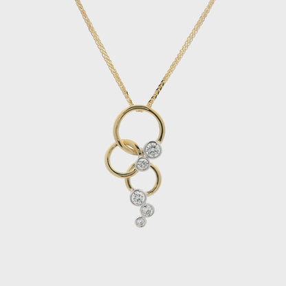Round Diamond Bubbles And Yellow Gold Rings Drop Pendant