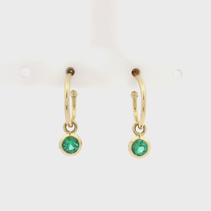 0.48ct Round Emerald Drop On Hoop Earrings
