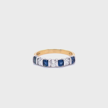 Round Sapphire and Diamond Seven Stone Bar Set Ring