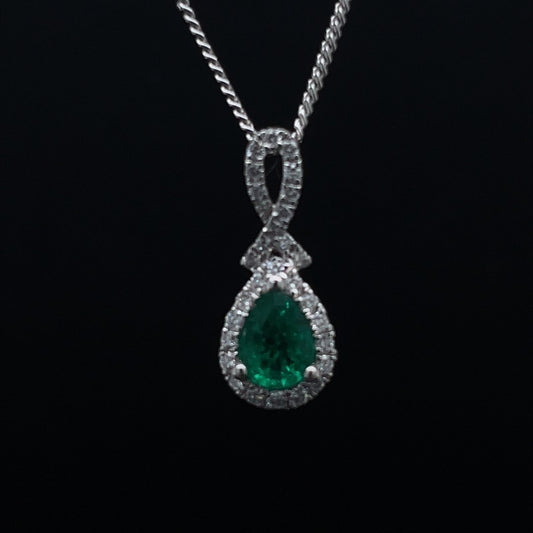 0.25ct Pear Cut Emerald And Diamond Cluster Pendant