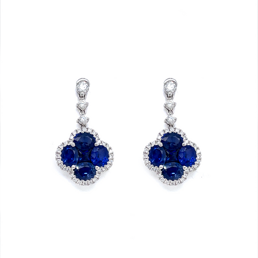 3.76ct Sapphire And Diamond Cluster Quatrefoil Drop Earrings