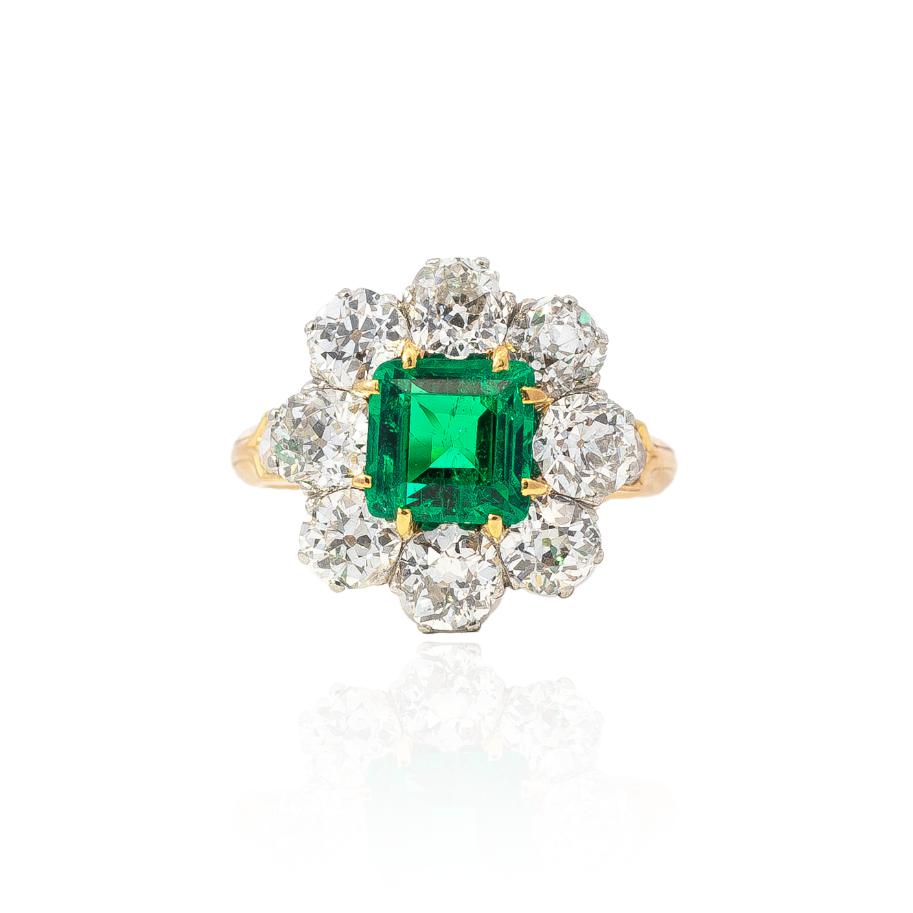 1.40ct Colombian Square Emerald And Diamond Cluster Ring