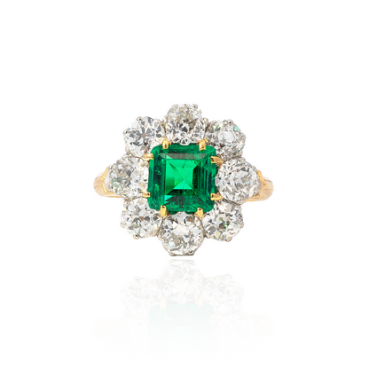 1.40ct Colombian Square Emerald And Diamond Cluster Ring