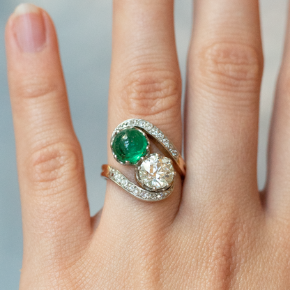 1.79ct Cabochon Emerald And Diamond Toi Moi Ring