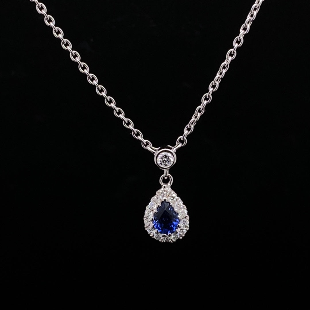 0.19ct Pear Cut Sapphire and Diamond Cluster Pendant
