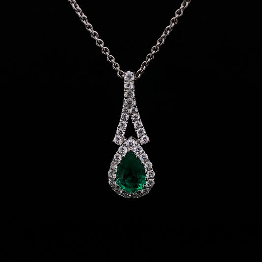 0.25ct Pear Cut Emerald and Diamond Cluster Pendant