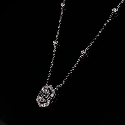 0.32ct Baguette Cut and Round Diamond Open Cluster Pendant
