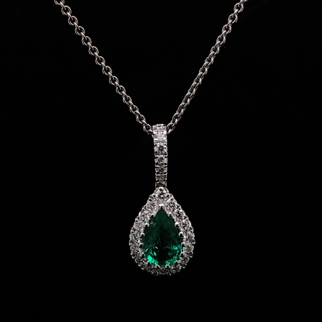 0.43ct Pear Cut Emerald and Diamond Cluster Pendant