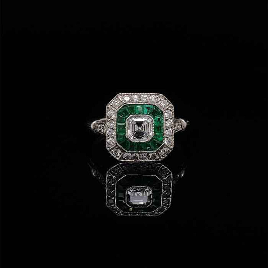 0.50Ct Asscher Cut Diamond And Emerald Art Deco Style Target Ring – Michael  Rose