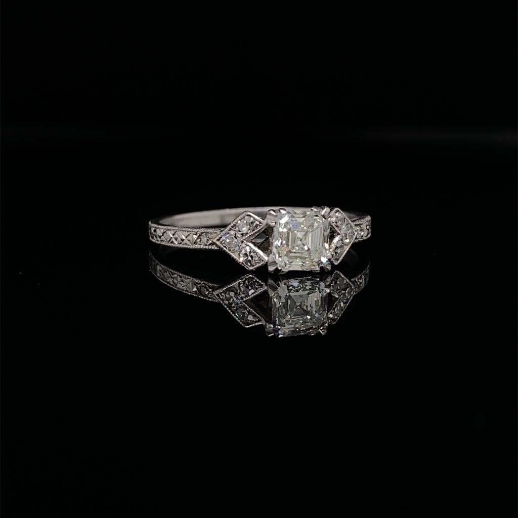 0.50ct GIA Certified Asscher Cut Diamond Fancy Vintage Solitaire Ring