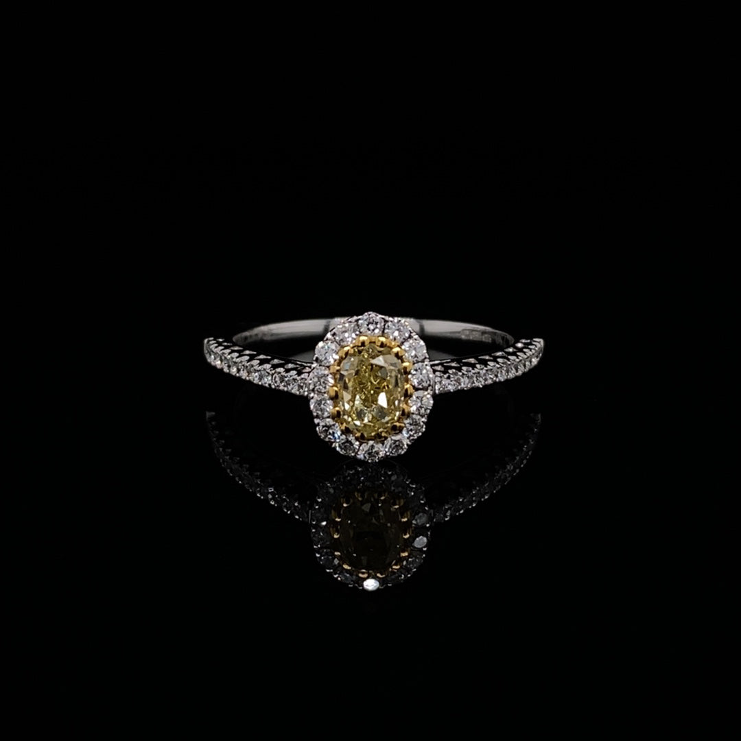 0.52ct Oval Yellow Diamond Cluster Ring