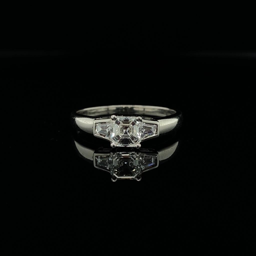 0.54ct Asscher and Trapezoid Cut Diamond Three Stone Ring