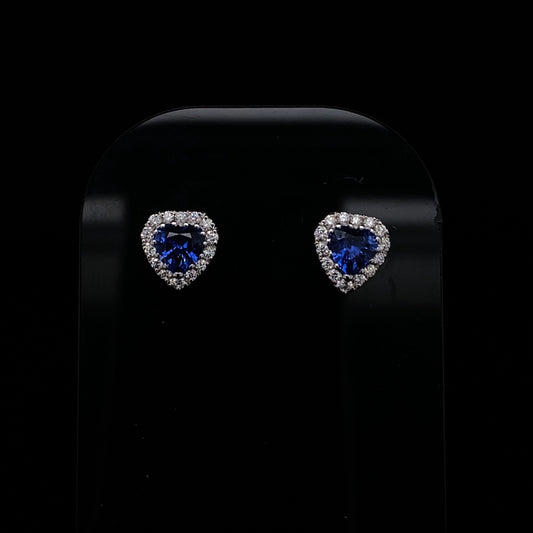 0.62ct Trilliant Cut Sapphire and Round Diamond Cluster Earrings