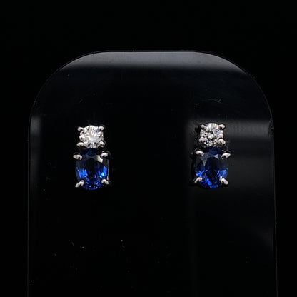 0.82ct Oval Sapphire and Round Diamond Earrings