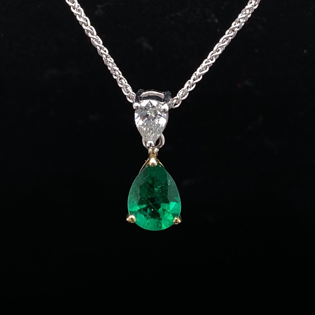 0.85ct Pear Cut Emerald And Diamond Pendant
