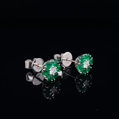 0.80ct Round Emerald and Diamond Flower Cluster Earrings