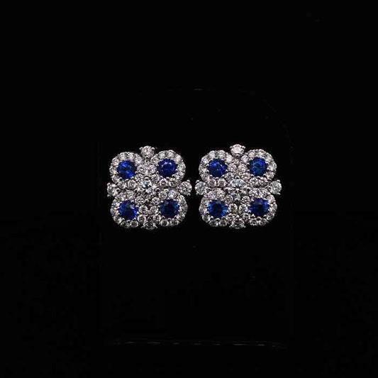 0.89ct Round Sapphire and Diamond Fancy Quatrefoil Cluster Earrings