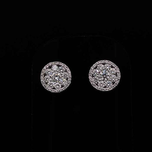 0.90ct Round Diamond Flower Cluster Earrings