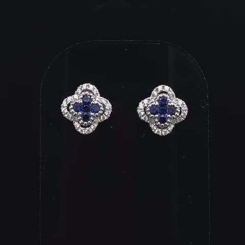 Sapphire and Diamond Quatrefoil Cluster Earrings