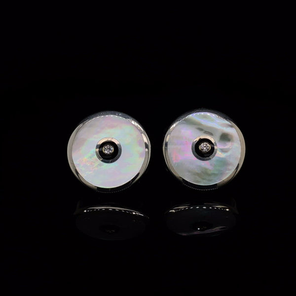 Silver Mother Of Pearl, Onyx And Diamond Cufflinks