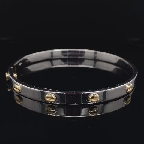 White Gold Bangle with Yellow Gold Screws