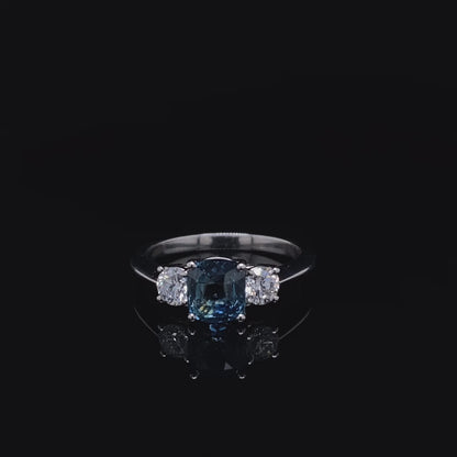 1.55ct Teal Sapphire Three Stone Ring