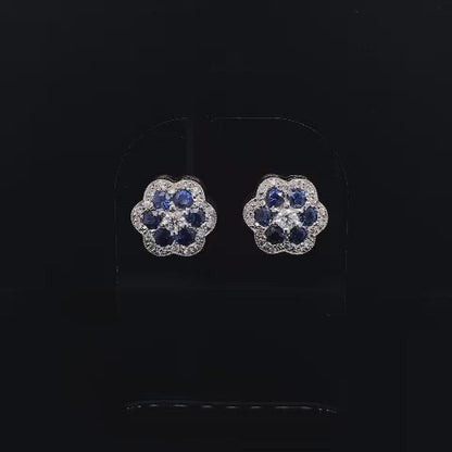Sapphire and Diamond Flower Cluster Earrings