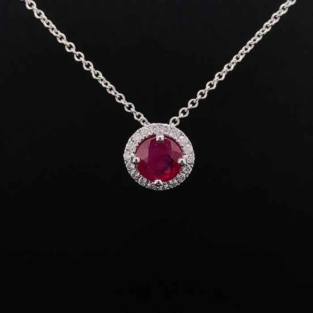 1.00ct Round Ruby and Diamond Cluster Pendant