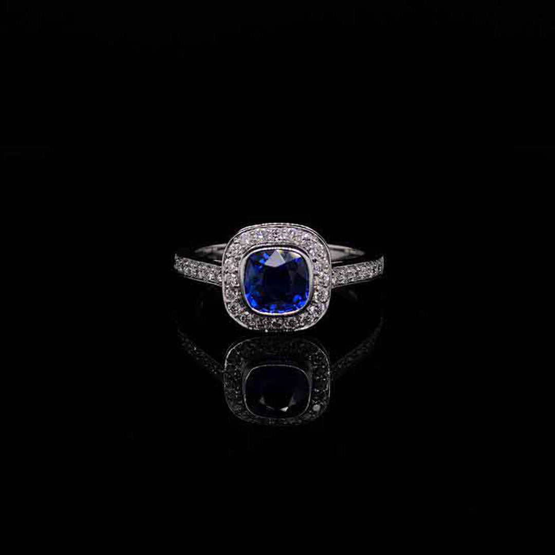 1.01ct Cushion Cut Sapphire And Diamond Cluster Ring