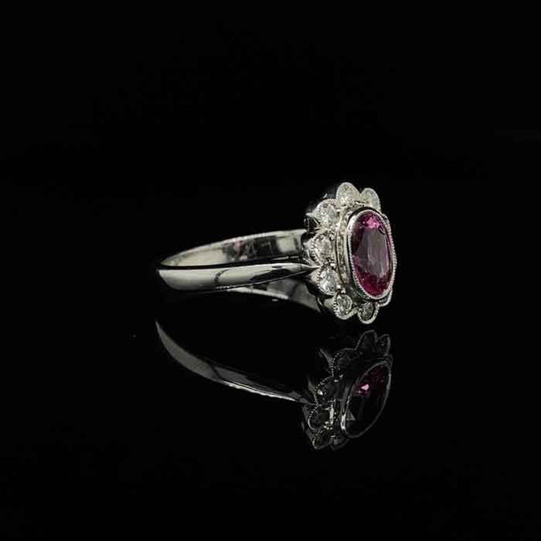 1.01ct Oval Pink Sapphire and Diamond Cluster Ring