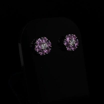 1.09ct Pink Sapphire and Diamond Flower Cluster Earrings