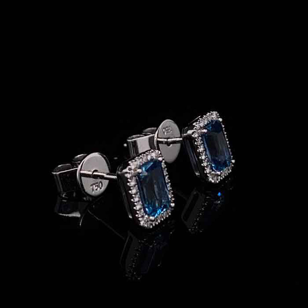 1.04ct Emerald Cut Aquamarine And Diamond Cluster Earrings